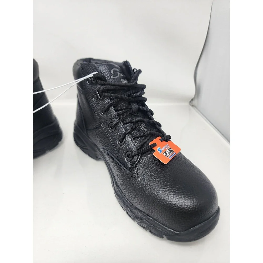 S Sport by Skechers Mens Elton Steel Toe Work Boots Black Faux Leather Size 10